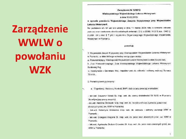 Zarządzenie WWLW o powołaniu WZK 