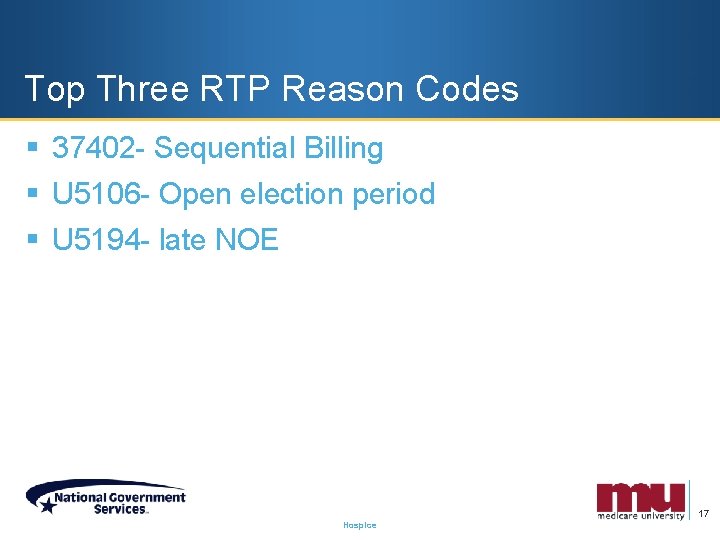 Top Three RTP Reason Codes § 37402 - Sequential Billing § U 5106 -