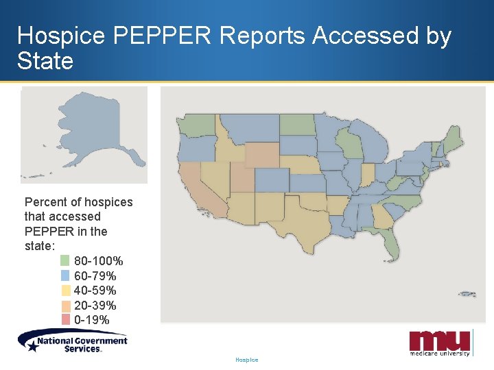 Hospice PEPPER Reports Accessed by State Percent of hospices that accessed PEPPER in the
