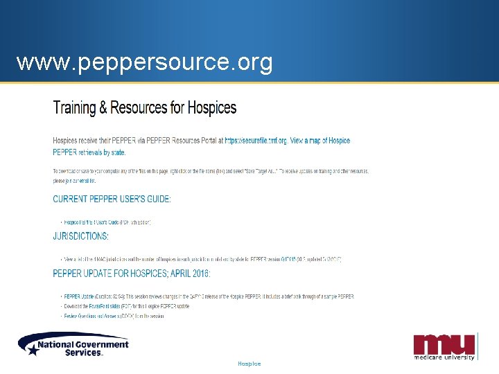 www. peppersource. org Hospice 