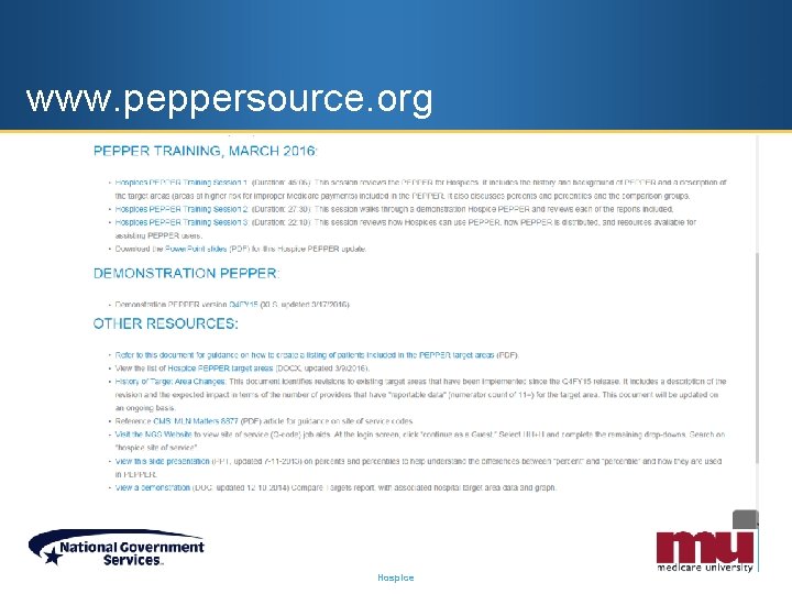 www. peppersource. org Hospice 