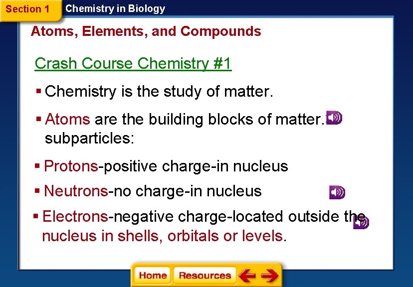 Section 1 Chemistry in Biology Atoms, Elements, and Compounds Crash Course Chemistry #1 §