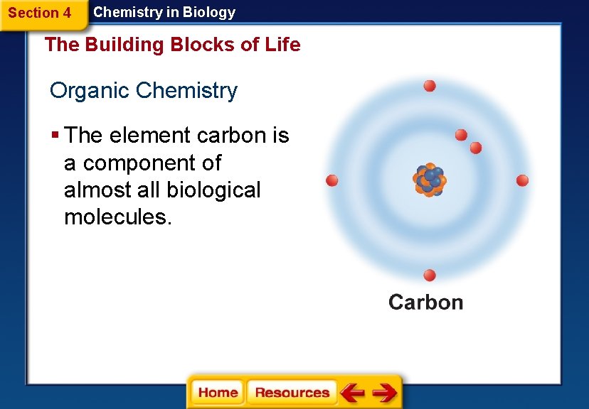 Section 4 Chemistry in Biology The Building Blocks of Life Organic Chemistry § The