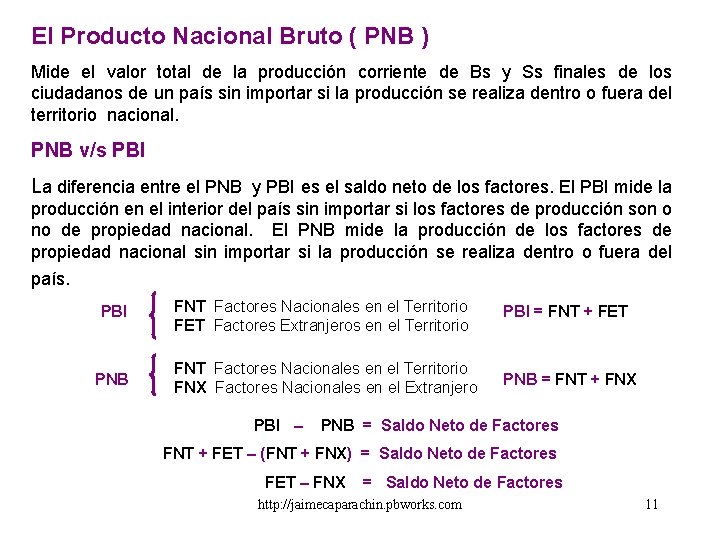 El Producto Nacional Bruto ( PNB ) Mide el valor total de la producción El Producto Nacional Bruto ( PNB ) Mide el valor total de la producción