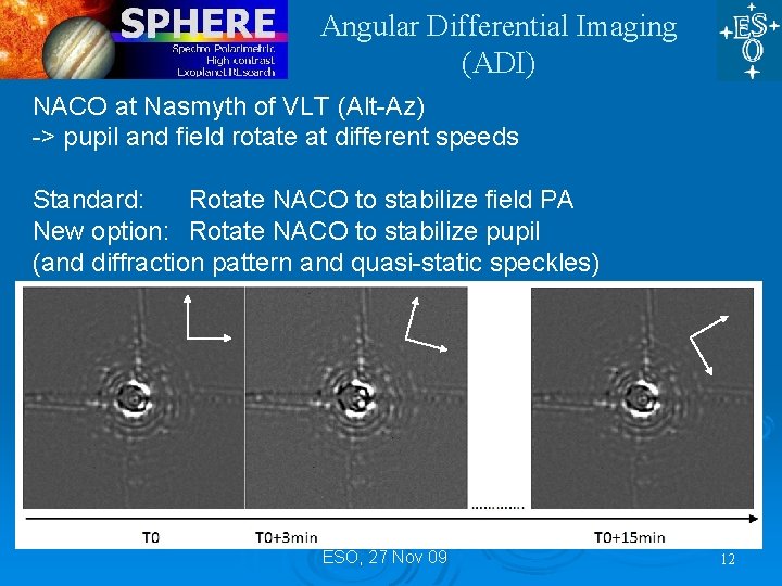 Angular Differential Imaging (ADI) NACO at Nasmyth of VLT (Alt-Az) -> pupil and field Angular Differential Imaging (ADI) NACO at Nasmyth of VLT (Alt-Az) -> pupil and field