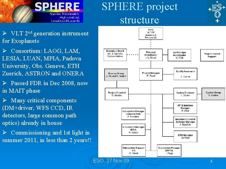 SPHERE project structure Ø VLT 2 nd generation instrument for Exoplanets Ø Consortium: LAOG, SPHERE project structure Ø VLT 2 nd generation instrument for Exoplanets Ø Consortium: LAOG,