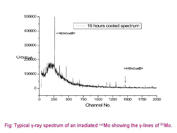 Fig: Typical γ-ray spectrum of an irradiated nat. Mo showing the γ-lines of 99