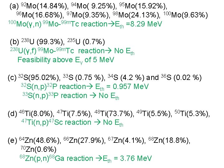 (a) 92 Mo(14. 84%), 94 Mo( 9. 25%), 95 Mo(15. 92%), 96 Mo(16. 68%),