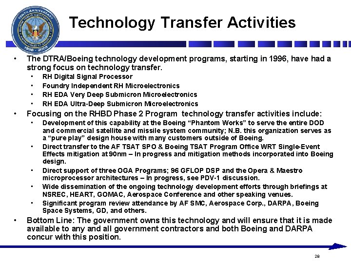 Technology Transfer Activities • The DTRA/Boeing technology development programs, starting in 1996, have had Technology Transfer Activities • The DTRA/Boeing technology development programs, starting in 1996, have had