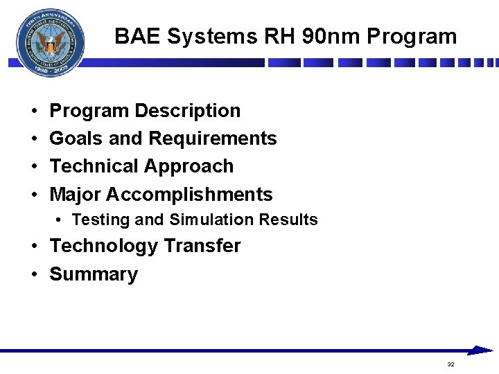 BAE Systems RH 90 nm Program • • Program Description Goals and Requirements Technical BAE Systems RH 90 nm Program • • Program Description Goals and Requirements Technical