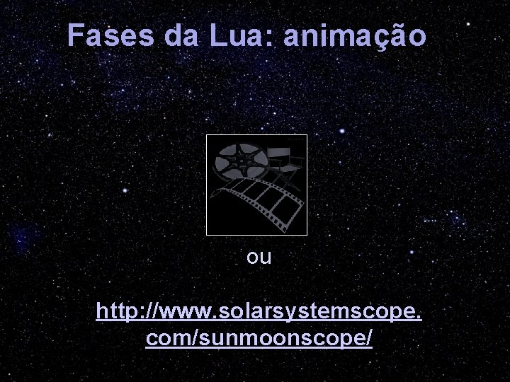 Fases da Lua: animação ou http: //www. solarsystemscope. com/sunmoonscope/ 