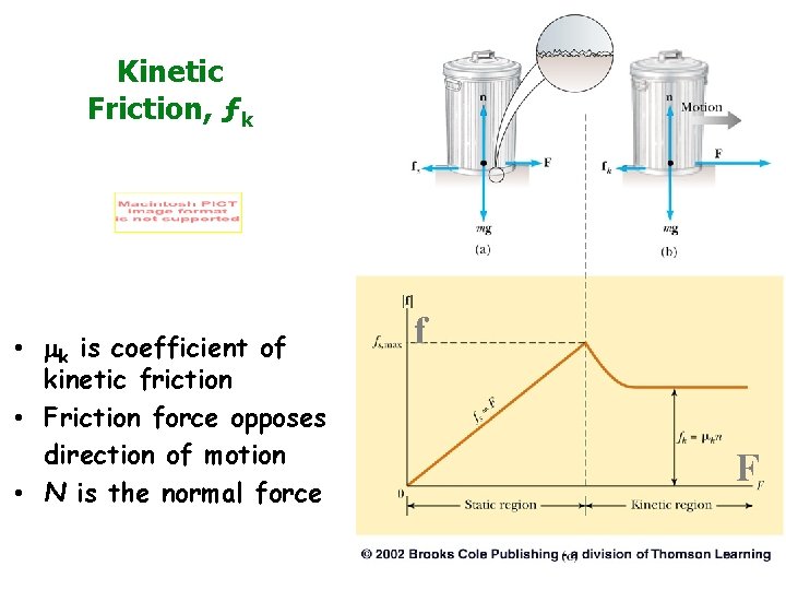 Kinetic Friction, ƒk • mk is coefficient of kinetic friction • Friction force opposes