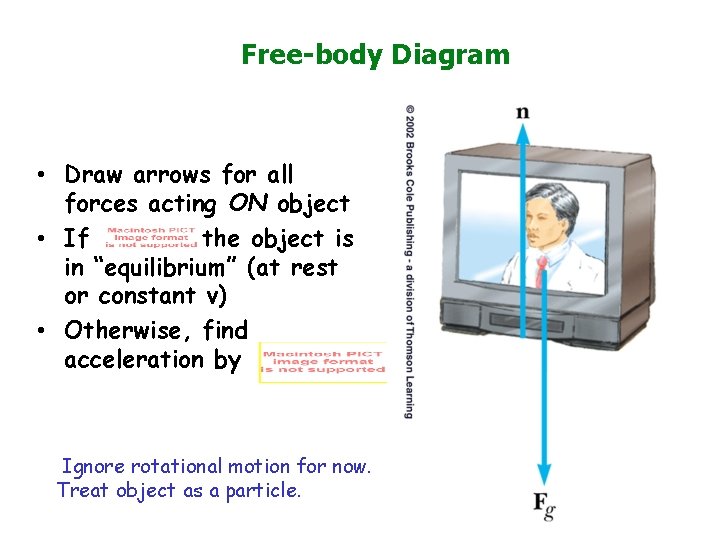 Free-body Diagram • Draw arrows for all forces acting ON object • If the