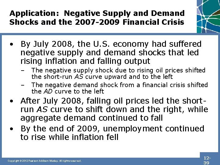 Application: Negative Supply and Demand Shocks and the 2007 -2009 Financial Crisis • By