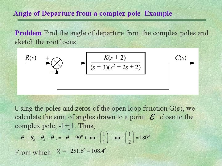 Angle of Departure from a complex pole Example Problem Find the angle of departure