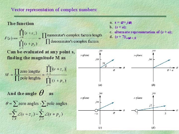 Vector representation of complex numbers: a. b. c. d. The function Can be evaluated