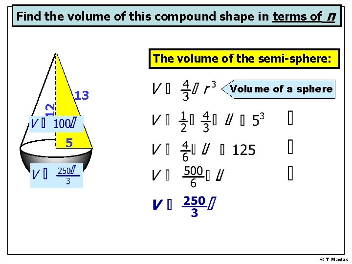 Find the volume of this compound shape in terms of π The volume of