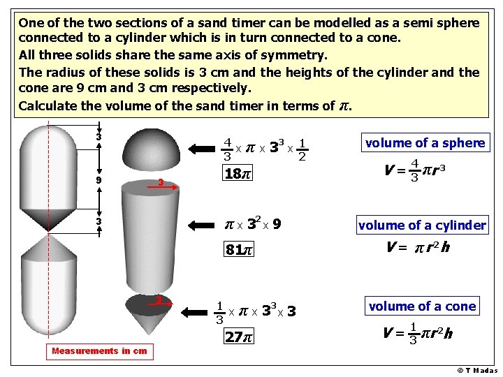 One of the two sections of a sand timer can be modelled as a