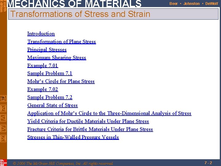 Fourth Edition MECHANICS OF MATERIALS Beer • Johnston • De. Wolf Transformations of Stress