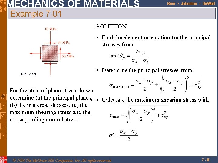 Fourth Edition MECHANICS OF MATERIALS Beer • Johnston • De. Wolf Example 7. 01
