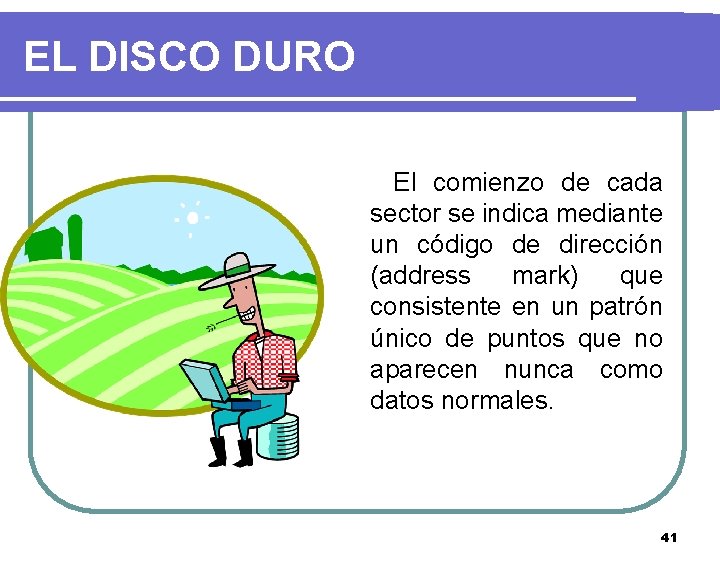 EL DISCO DURO El comienzo de cada sector se indica mediante un código de