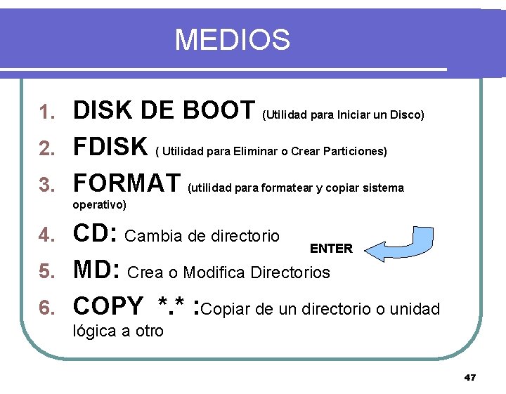 MEDIOS DISK DE BOOT (Utilidad para Iniciar un Disco) 2. FDISK ( Utilidad para