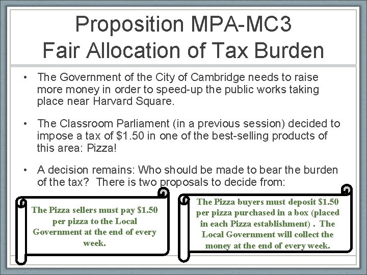 Proposition MPA-MC 3 Fair Allocation of Tax Burden • The Government of the City