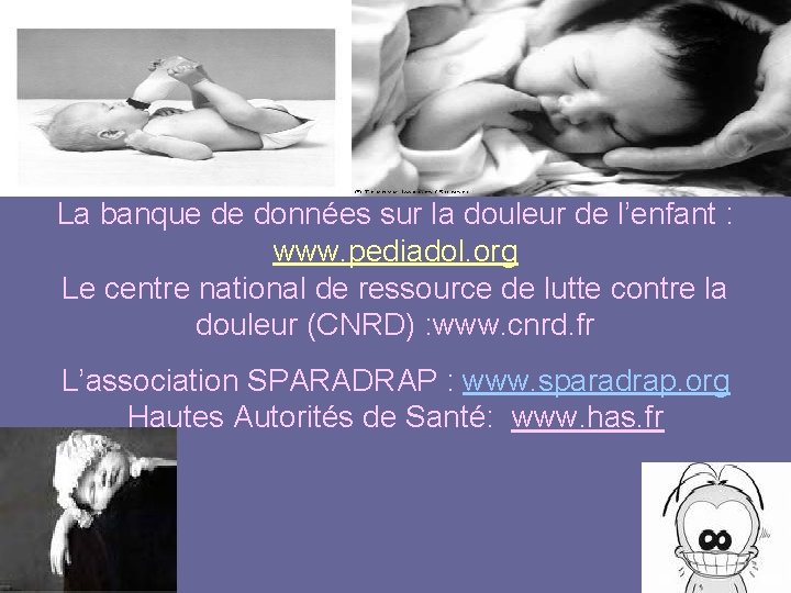 La banque de données sur la douleur de l’enfant : www. pediadol. org Le