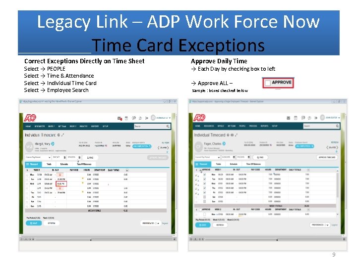 Legacy Link – ADP Work Force Now Time Card Exceptions Correct Exceptions Directly on