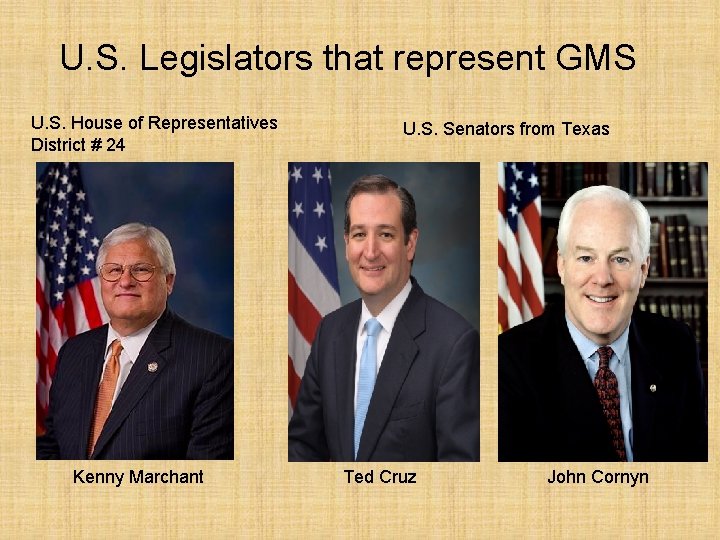 U. S. Legislators that represent GMS U. S. House of Representatives District # 24
