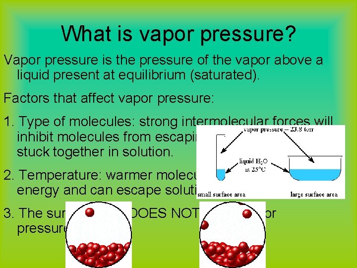 What is vapor pressure? Vapor pressure is the pressure of the vapor above a