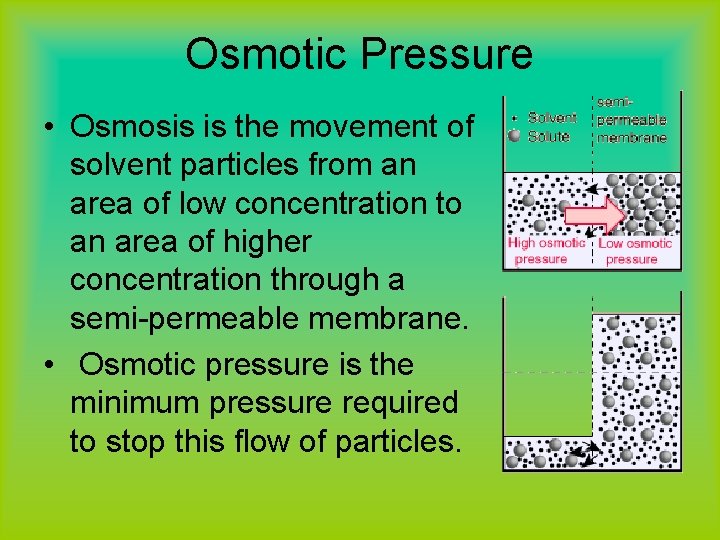 Osmotic Pressure • Osmosis is the movement of solvent particles from an area of