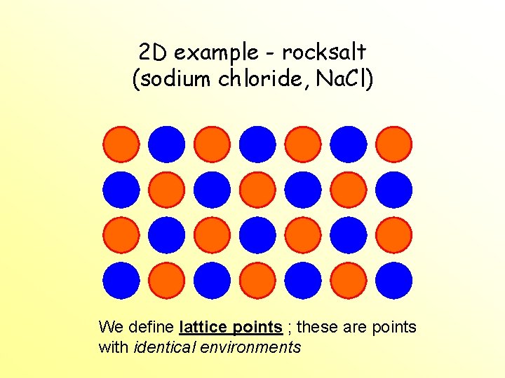 2 D example - rocksalt (sodium chloride, Na. Cl) We define lattice points ; 2 D example - rocksalt (sodium chloride, Na. Cl) We define lattice points ;