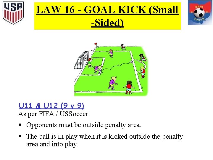 LAW 16 - GOAL KICK (Small -Sided) U 11 & U 12 (9 v