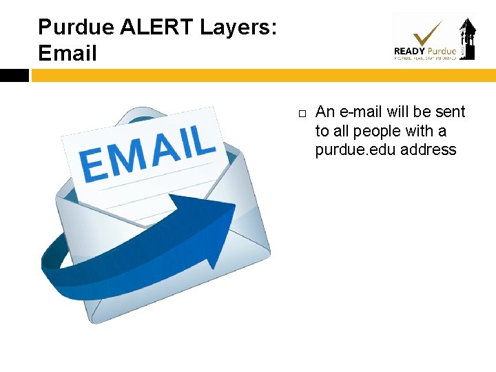 Purdue ALERT Layers: Email An e-mail will be sent to all people with a