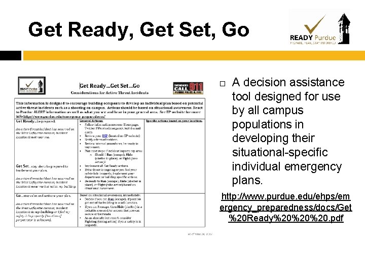 Get Ready, Get Set, Go A decision assistance tool designed for use by all