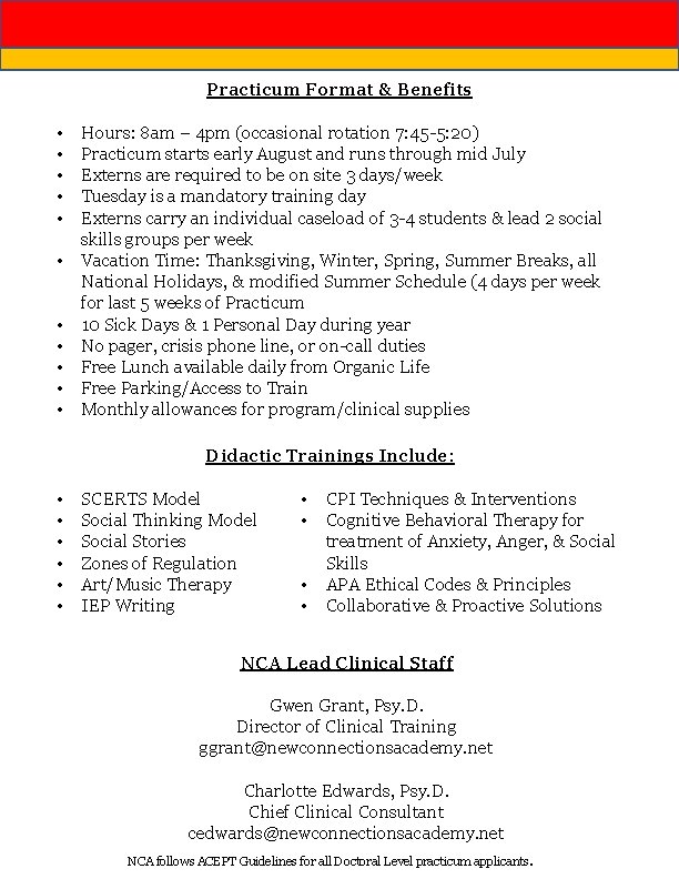 Practicum Format & Benefits • • • Hours: 8 am – 4 pm (occasional Practicum Format & Benefits • • • Hours: 8 am – 4 pm (occasional