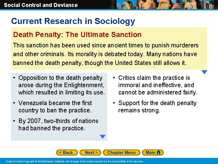 Social Control and Deviance Current Research in Sociology Death Penalty: The Ultimate Sanction This