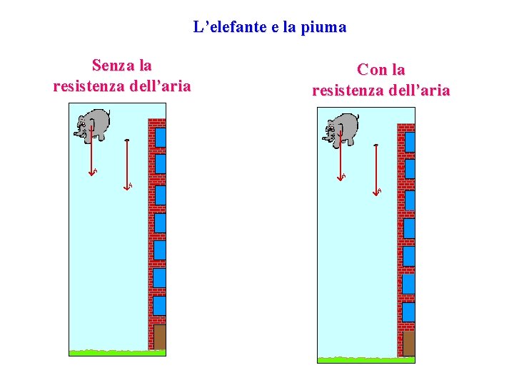 L’elefante e la piuma Senza la resistenza dell’aria Con la resistenza dell’aria 