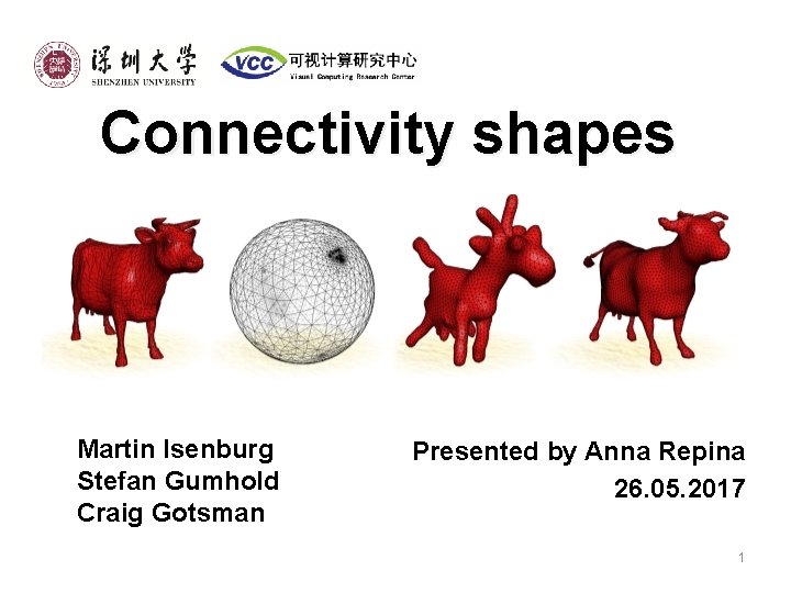 Connectivity shapes Martin Isenburg Stefan Gumhold Craig Gotsman Presented by Anna Repina 26. 05.