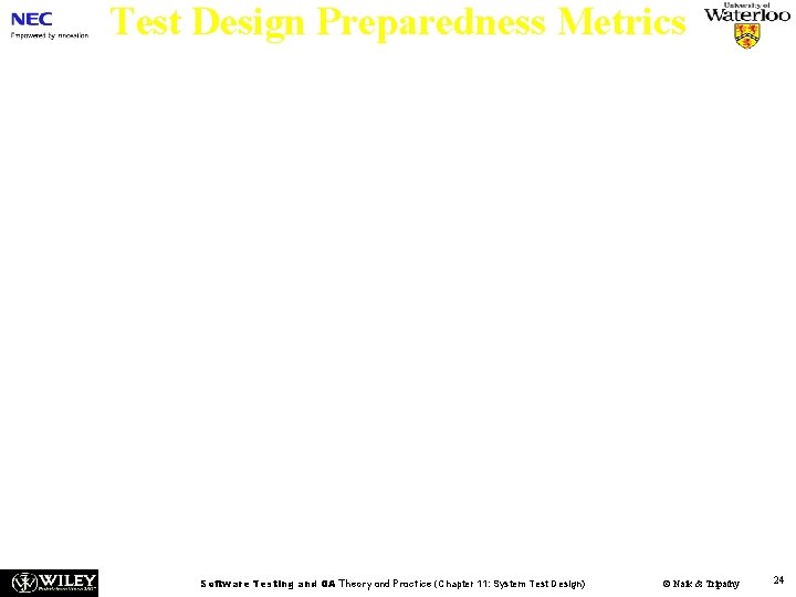 Test Design Preparedness Metrics n Metrics are tracked – To know if a test