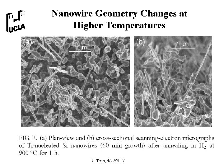 Nanowire Geometry Changes at Higher Temperatures U Tenn, 4/29/2007 