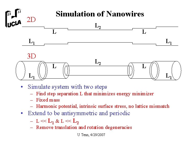 2 D Simulation of Nanowires L L 2 L L 1 3 D L