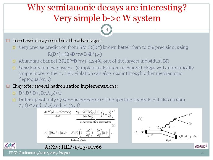 Why semitauonic decays are interesting? Very simple b->c W system 4 � Tree Level Why semitauonic decays are interesting? Very simple b->c W system 4 � Tree Level