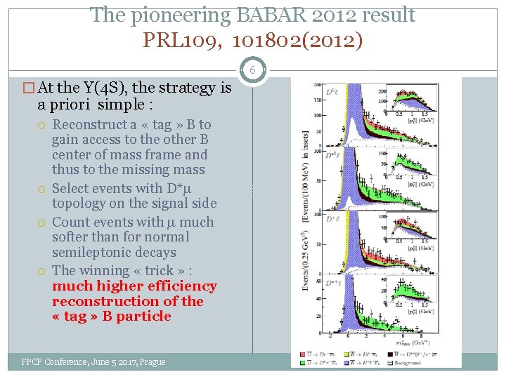 The pioneering BABAR 2012 result PRL 109, 101802(2012) 6 � At the Y(4 S), The pioneering BABAR 2012 result PRL 109, 101802(2012) 6 � At the Y(4 S),