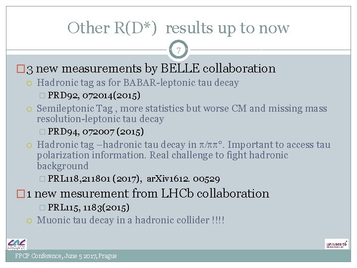 Other R(D*) results up to now 7 � 3 new measurements by BELLE collaboration Other R(D*) results up to now 7 � 3 new measurements by BELLE collaboration