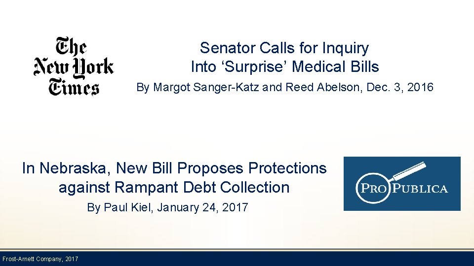 Senator Calls for Inquiry Into ‘Surprise’ Medical Bills By Margot Sanger-Katz and Reed Abelson,