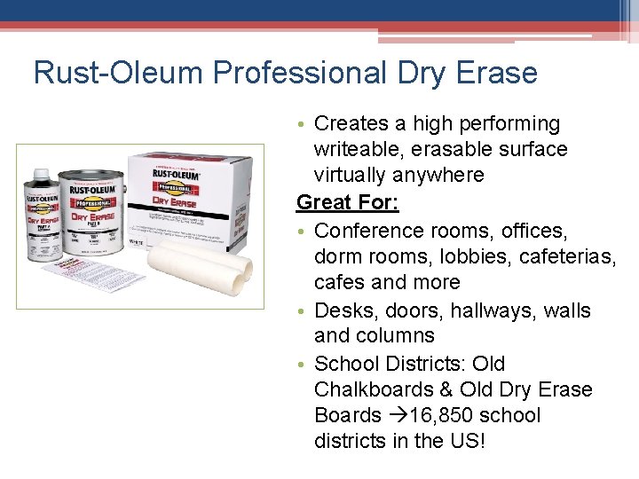 Rust-Oleum Professional Dry Erase • Creates a high performing writeable, erasable surface virtually anywhere