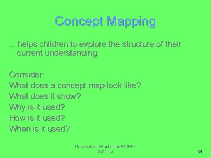 Concept Mapping …helps children to explore the structure of their current understanding. Consider: What