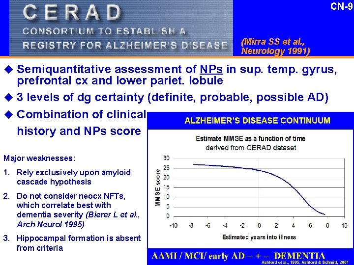 CN-9 (Mirra SS et al. , Neurology 1991) u Semiquantitative assessment of NPs in